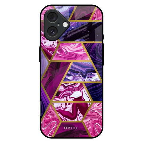 Electroplated Geometric Marble iPhone 16 Plus Glass Back Cover Online