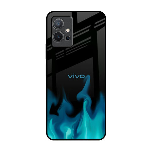 Teal Flames IQOO Z6 5G Glass Back Cover Online