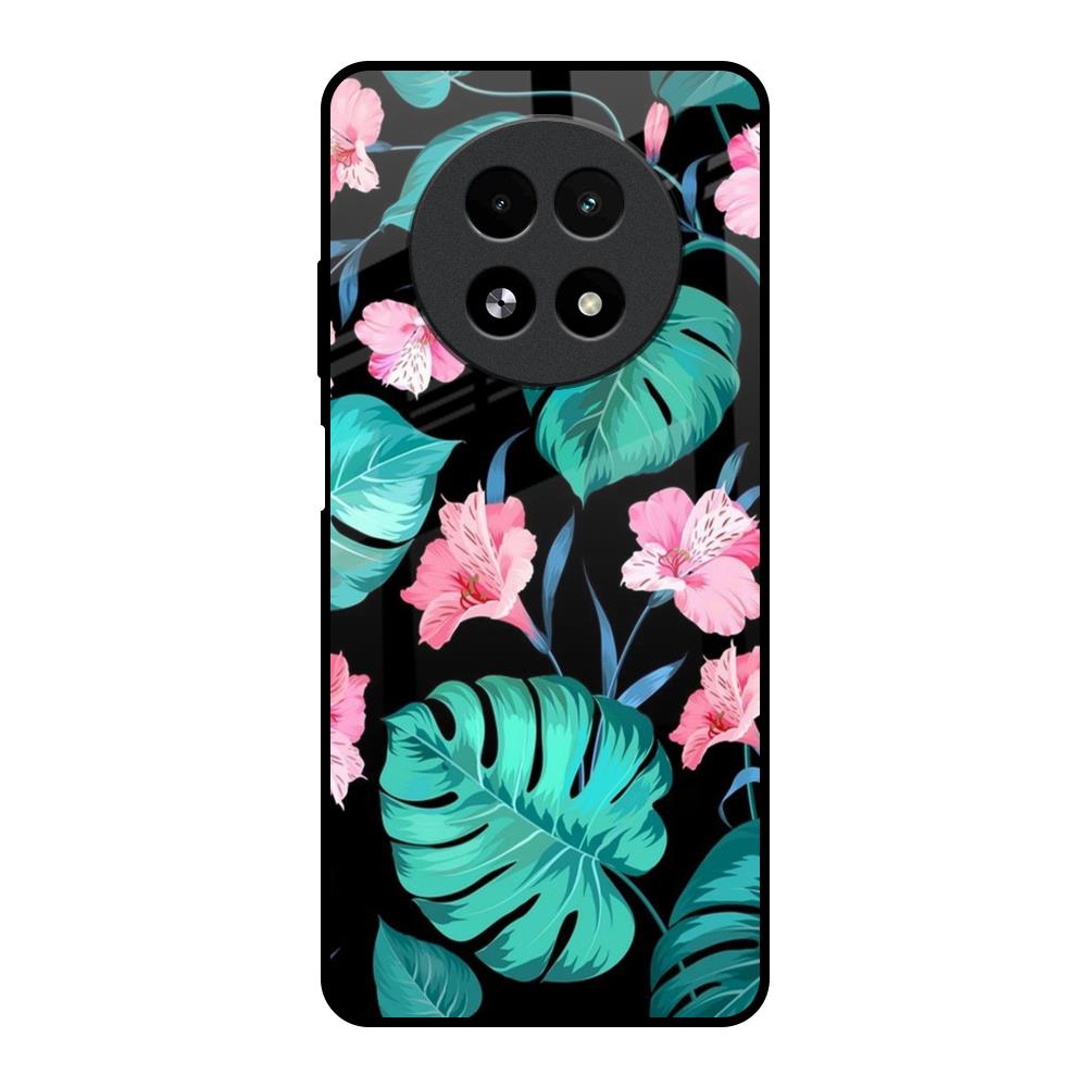 Tropical Leaves & Pink Flowers Realme 13 5G Glass Back Cover Online