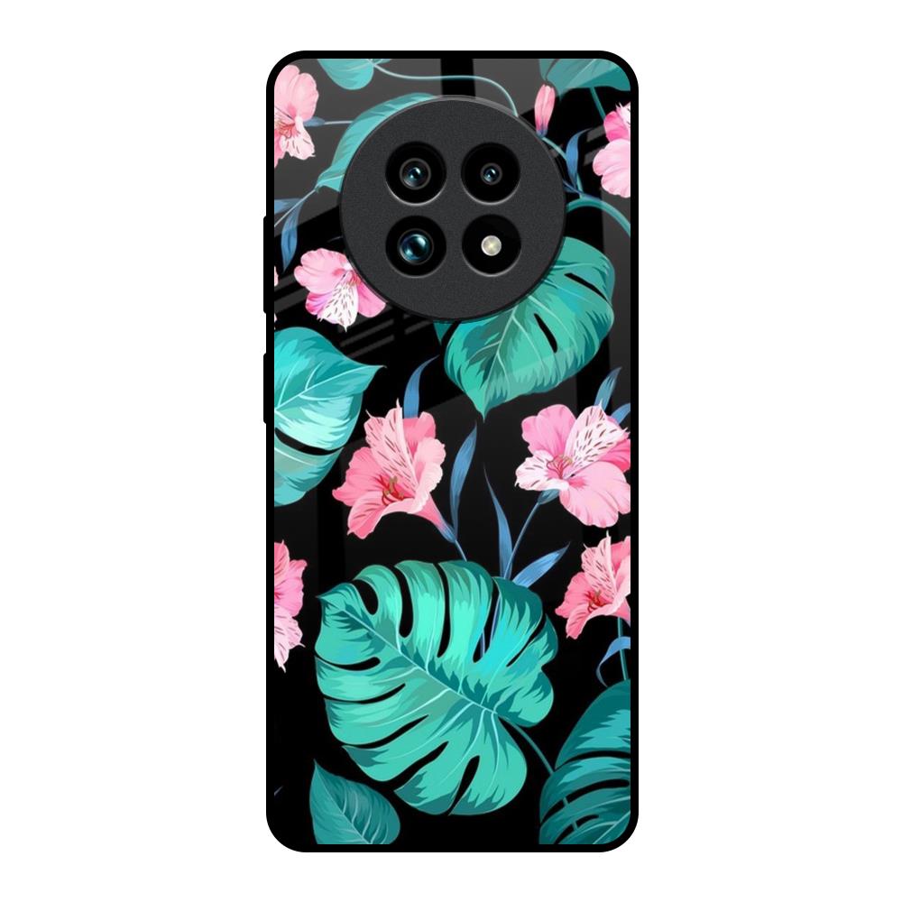 Tropical Leaves & Pink Flowers Realme 13 Pro Plus 5G Glass Back Cover Online