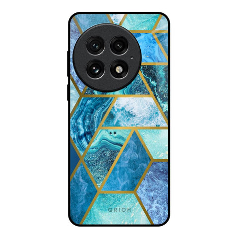 Turquoise Geometrical Marble OnePlus 13 Glass Back Cover Online
