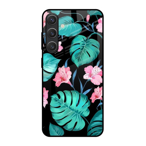 Tropical Leaves & Pink Flowers Samsung Galaxy S25 5G Glass Back Cover Online