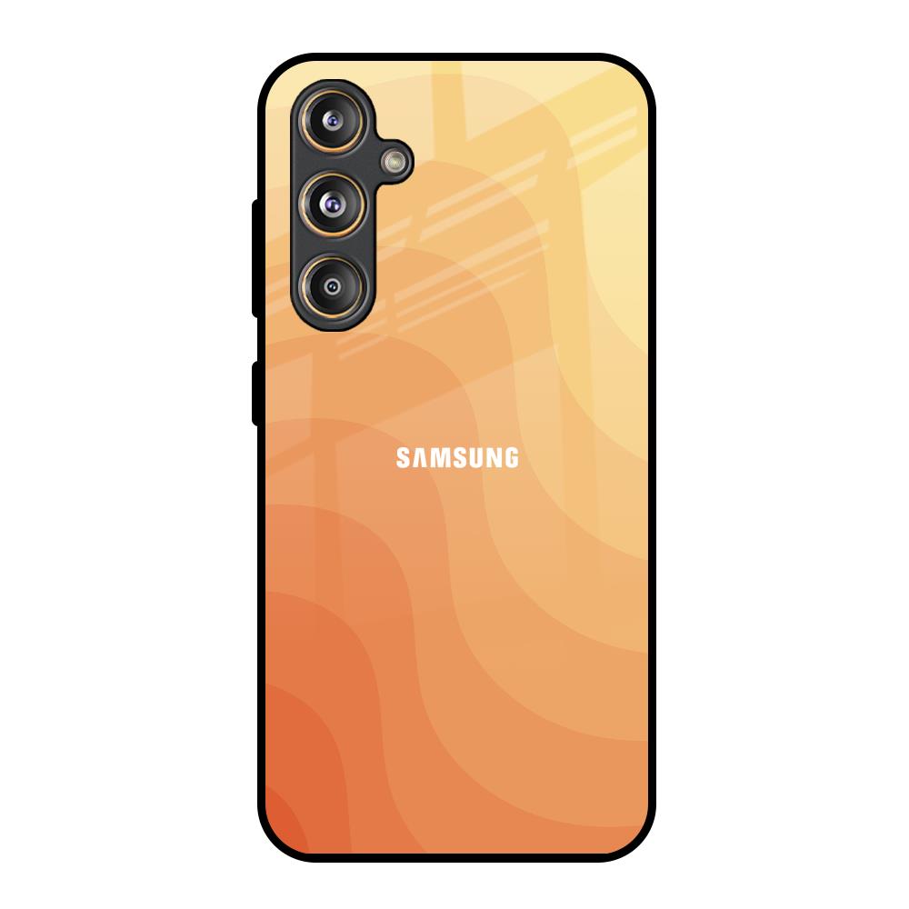 Orange Curve Pattern Samsung Galaxy M55s Glass Back Cover Online