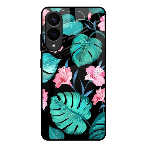 Tropical Leaves & Pink Flowers Samsung Galaxy S25 Edge 5G Glass Back Cover Online