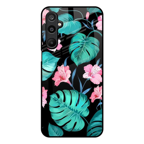 Tropical Leaves & Pink Flowers Samsung Galaxy M16 5G Glass Back Cover Online