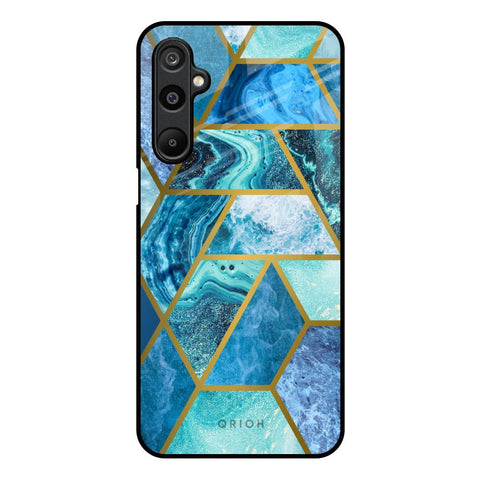 Turquoise Geometrical Marble Samsung Galaxy M16 5G Glass Back Cover Online