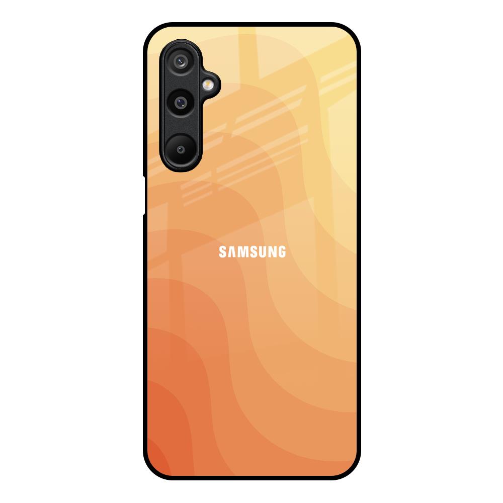 Orange Curve Pattern Samsung Galaxy M16 5G Glass Back Cover Online