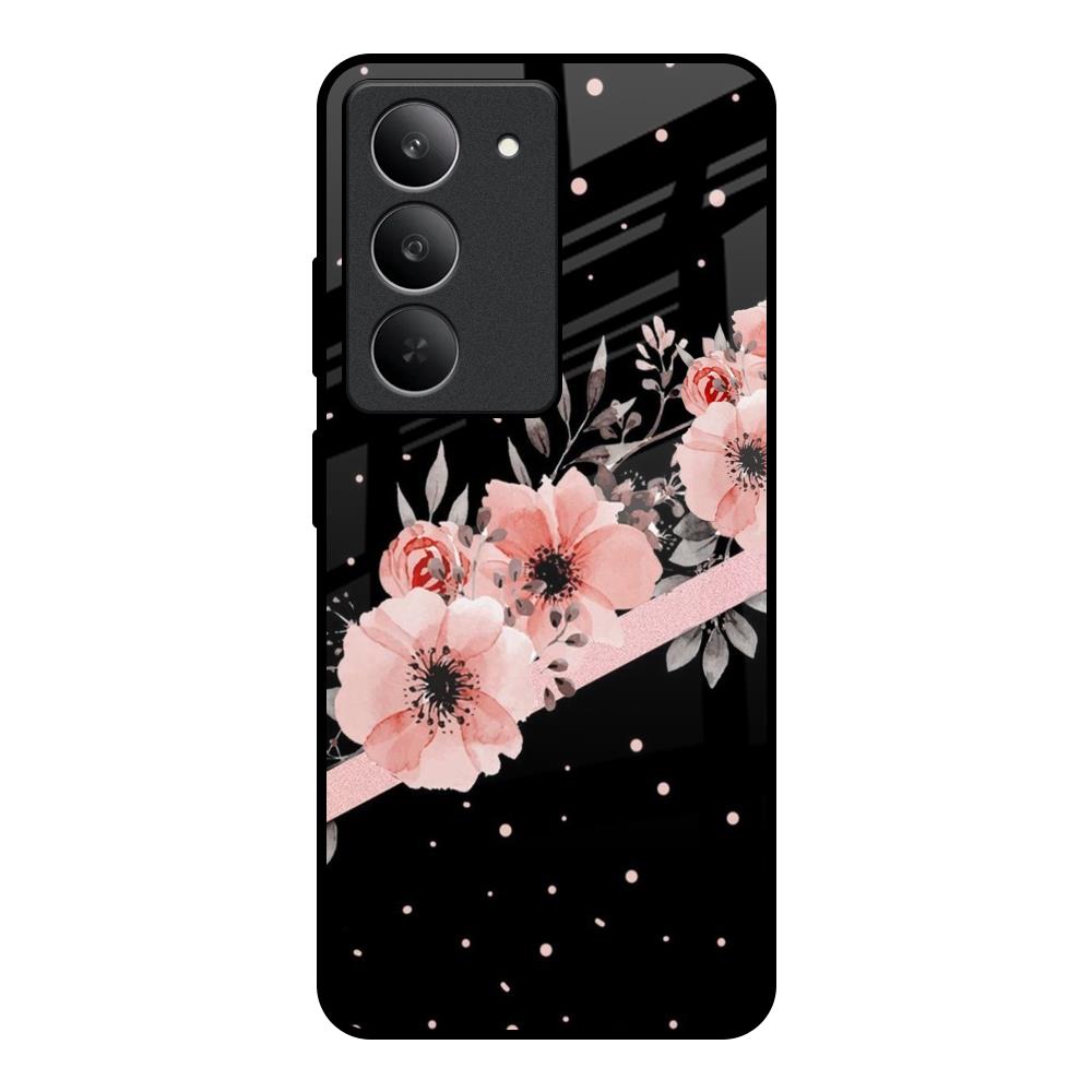 Floral Black Band Realme 14x 5G Glass Back Cover Online