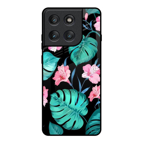 Tropical Leaves & Pink Flowers Motorola Edge 60 Pro Glass Back Cover Online