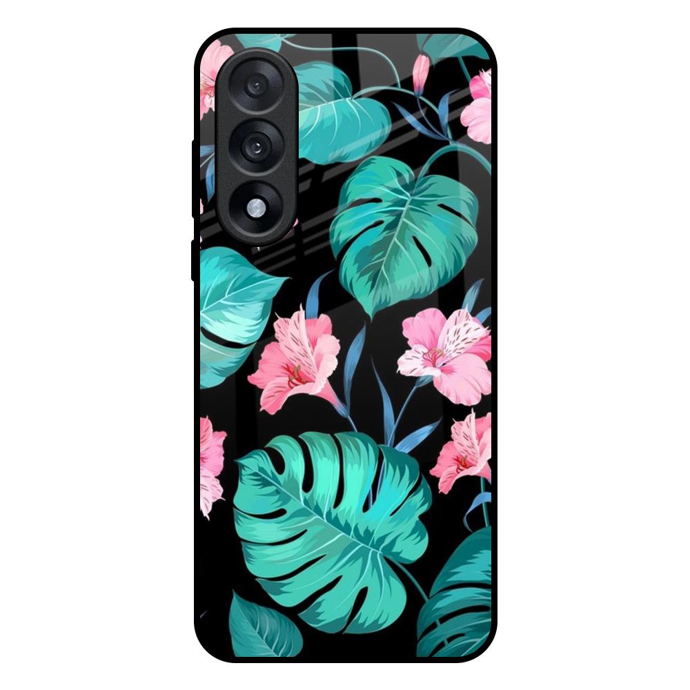 Tropical Leaves & Pink Flowers OnePlus Nord 5 5G Glass Back Cover Online