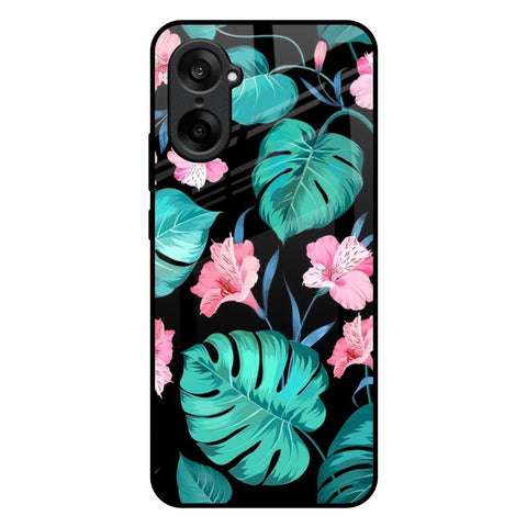 Tropical Leaves & Pink Flowers OnePlus Nord CE5 5G Glass Back Cover Online