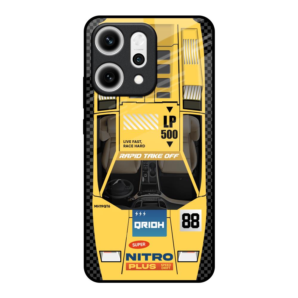 Yellow Racing Car Oppo Reno14 5G Glass Back Cover Online
