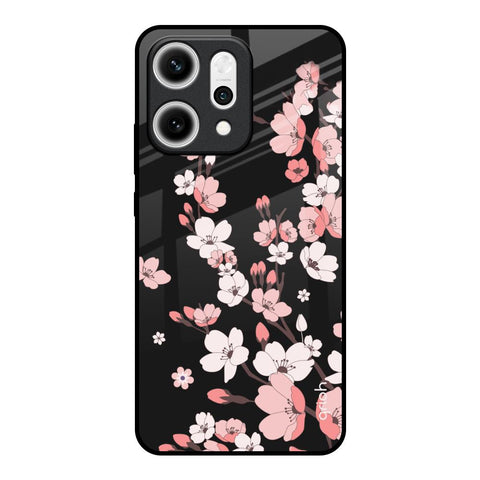 Black Cherry Blossom Oppo Reno14 5G Glass Back Cover Online