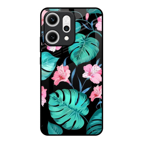 Tropical Leaves & Pink Flowers Oppo Reno14 5G Glass Back Cover Online