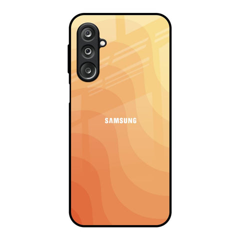 Orange Curve Pattern Samsung Galaxy F36 5G Glass Back Cover Online