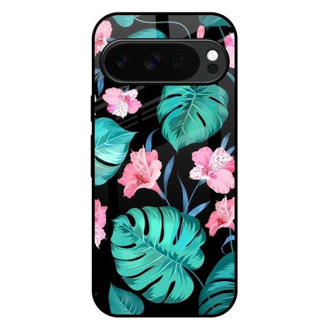 Tropical Leaves & Pink Flowers Google Pixel 10 Pro 5G Glass Back Cover Online