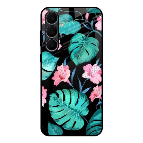 Tropical Leaves & Pink Flowers Samsung Galaxy S25 FE 5G Glass Back Cover Online