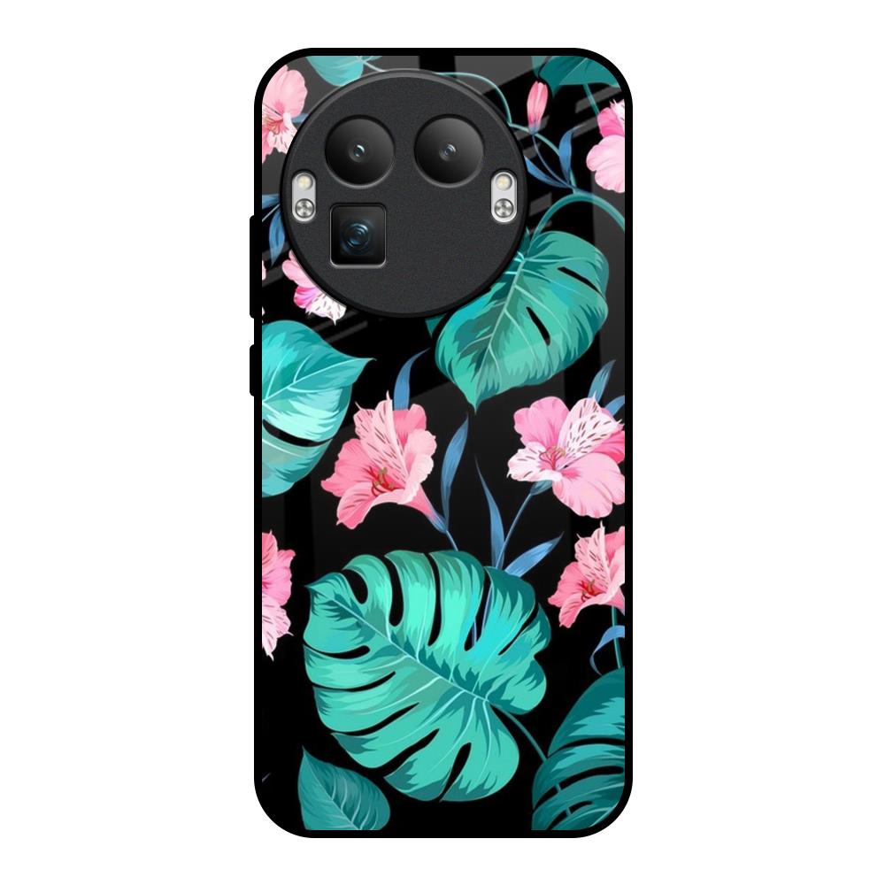 Tropical Leaves & Pink Flowers Realme GT8 Pro 5G Glass Back Cover Online