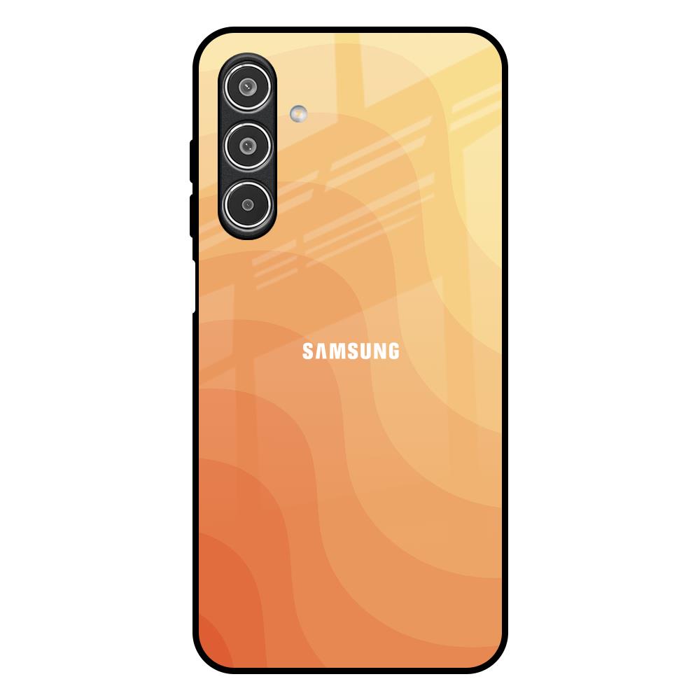 Orange Curve Pattern Samsung Galaxy M17 5G Glass Back Cover Online