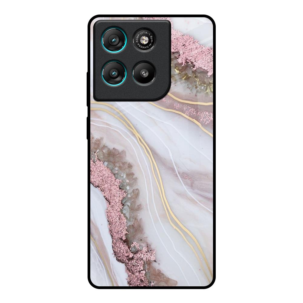 Pink & Gold Gllitter Marble Motorola Edge G67 Power Glass Back Cover Online