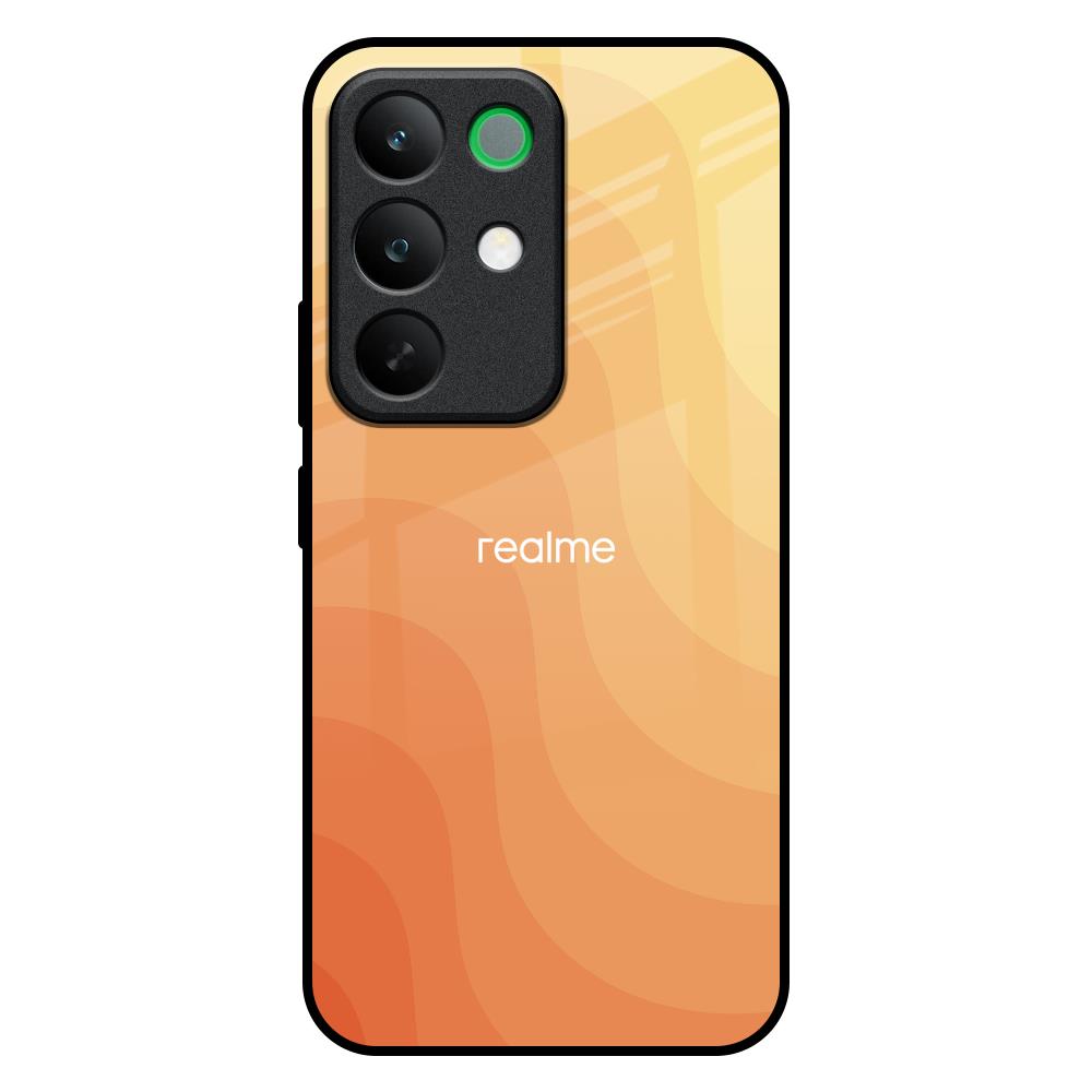 Orange Curve Pattern Realme C85 5G Glass Back Cover Online