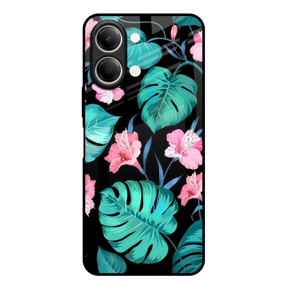 Tropical Leaves & Pink Flowers Vivo Y21 5G Glass Back Cover Online