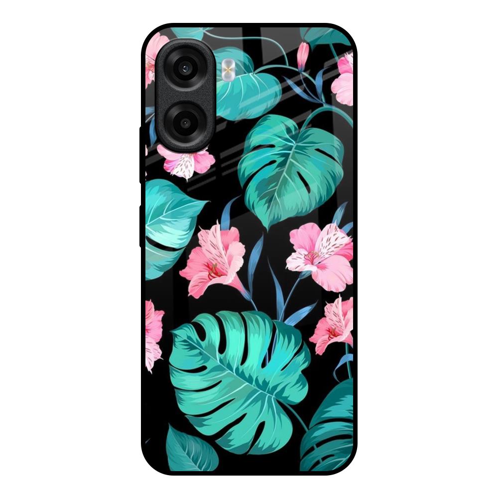 Tropical Leaves & Pink Flowers OPPO K14x 5G Glass Back Cover Online
