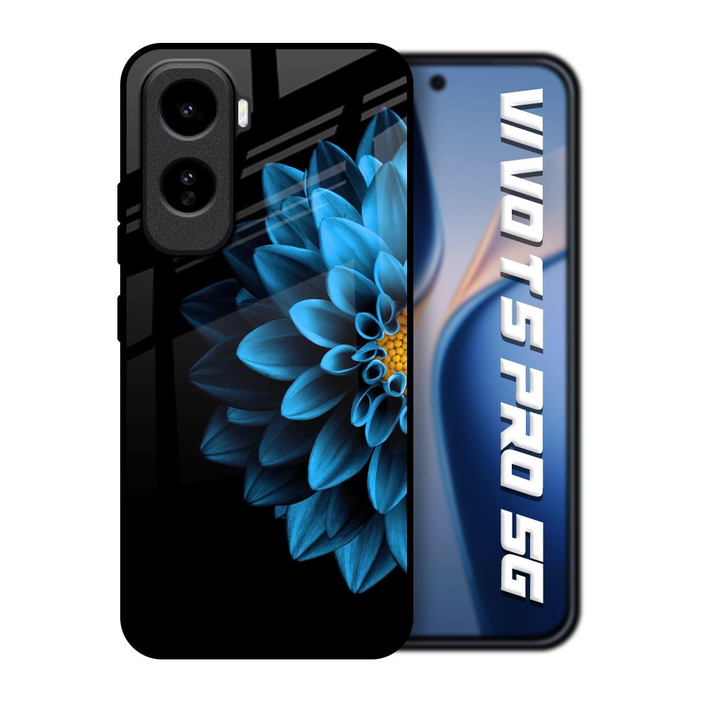 Half Blue Flower Vivo T5 Pro 5G Glass Back Cover Online