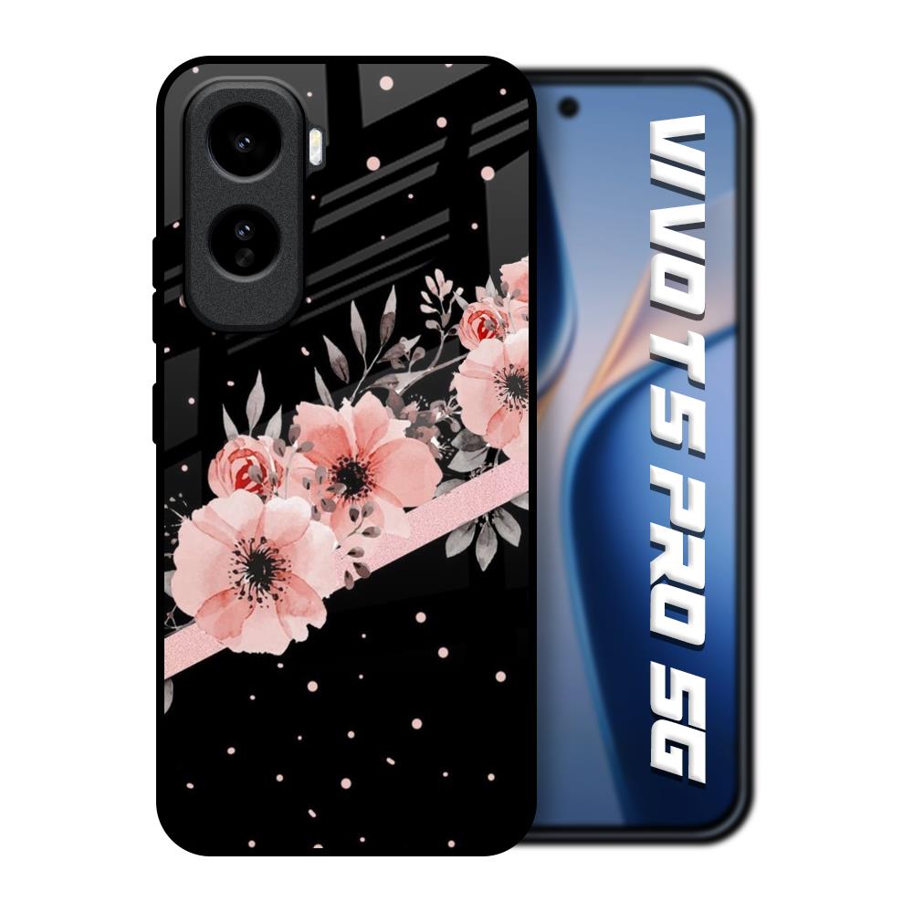 Floral Black Band Vivo T5 Pro 5G Glass Back Cover Online