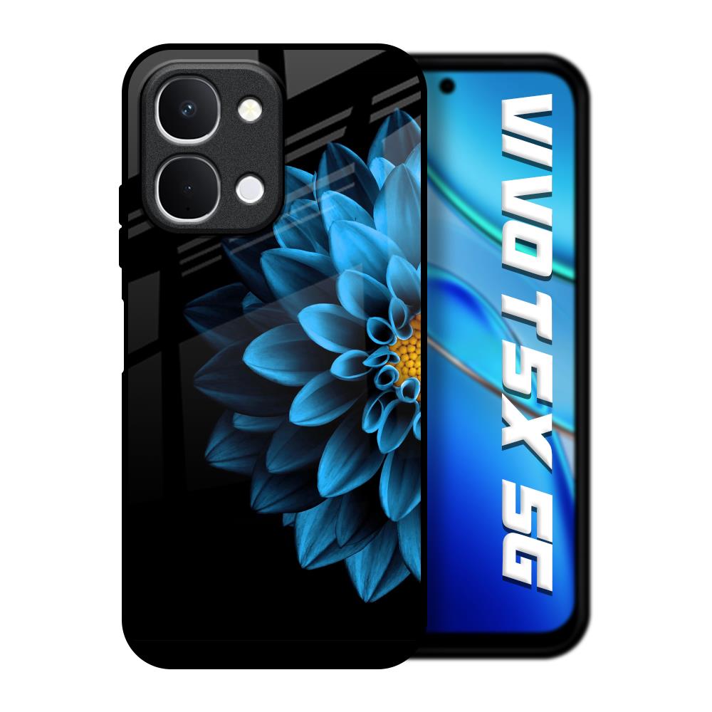Half Blue Flower Vivo T5x 5G Glass Back Cover Online
