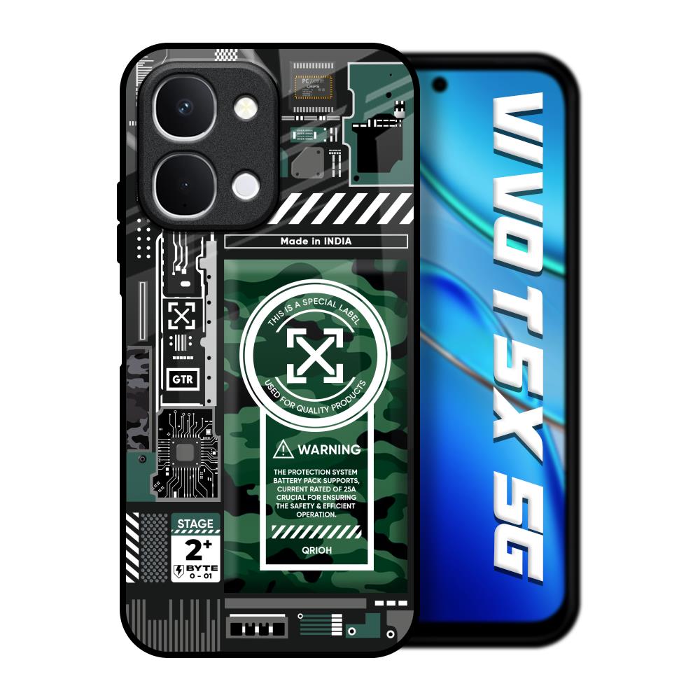 Green Camo Circuit Vivo T5x 5G Glass Back Cover Online