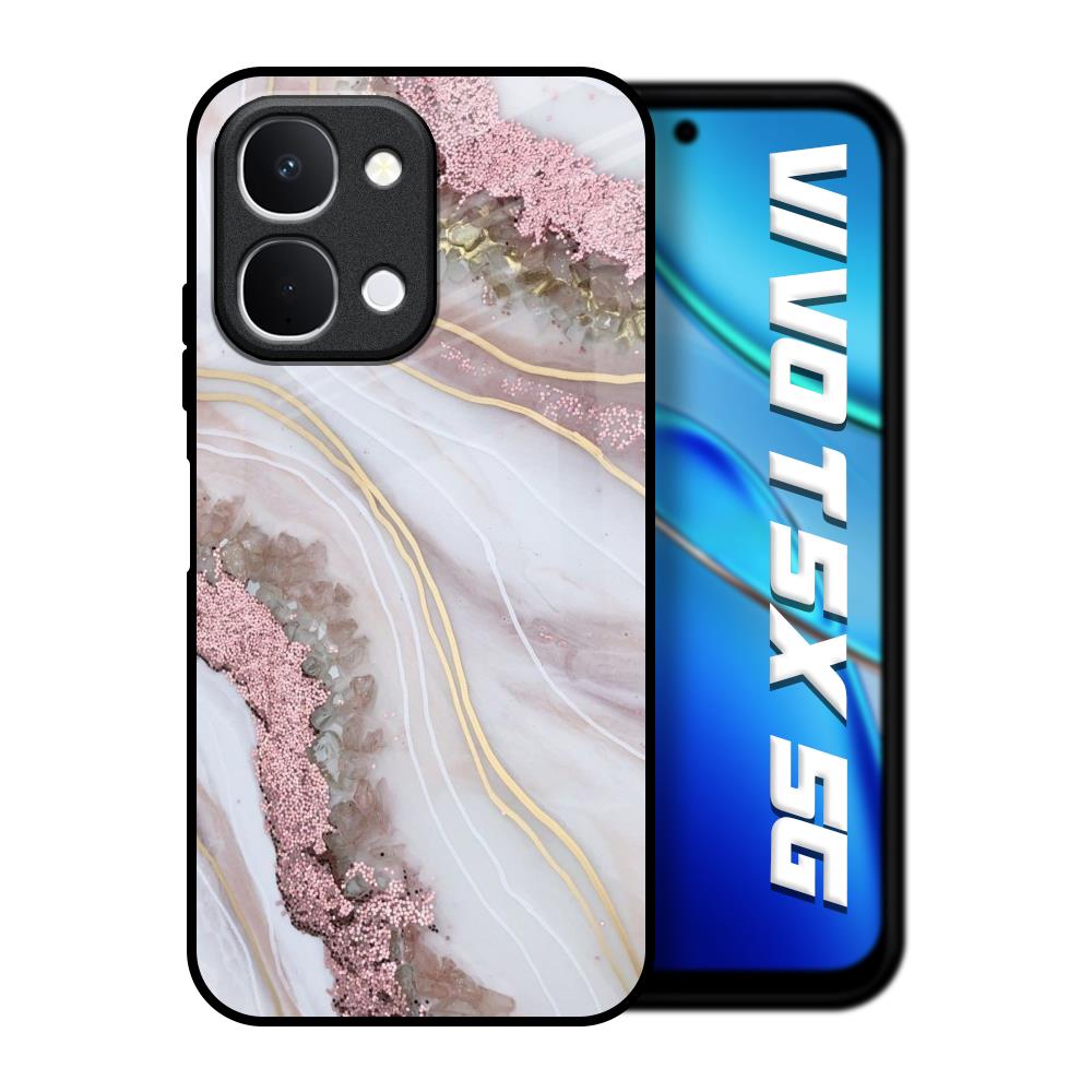 Pink & Gold Gllitter Marble Vivo T5x 5G Glass Back Cover Online