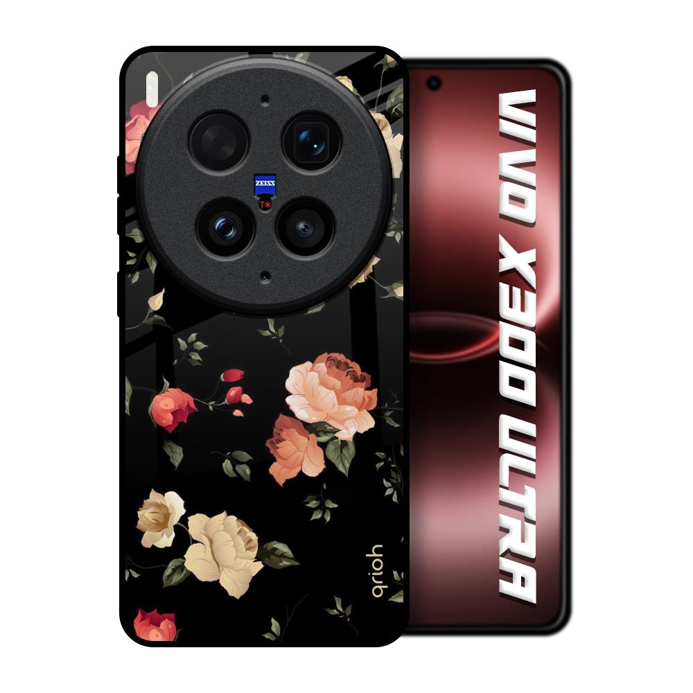 Black Spring Floral Vivo X300 Ultra 5G Glass Back Cover Online