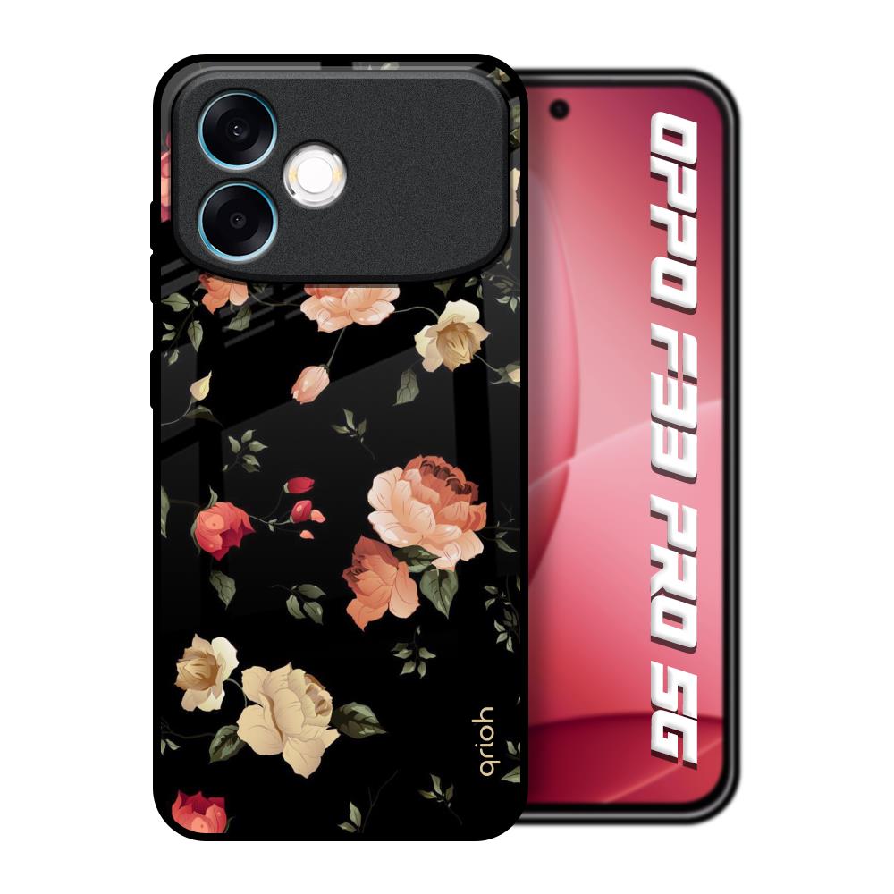 Black Spring Floral Oppo F33 Pro 5G Glass Back Cover Online