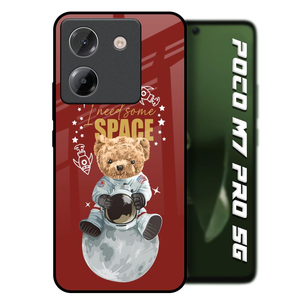 Astronaut Bear Poco M7 Pro 5G Glass Back Cover Online