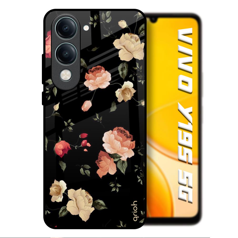 Black Spring Floral Vivo Y19s 5G Glass Back Cover Online