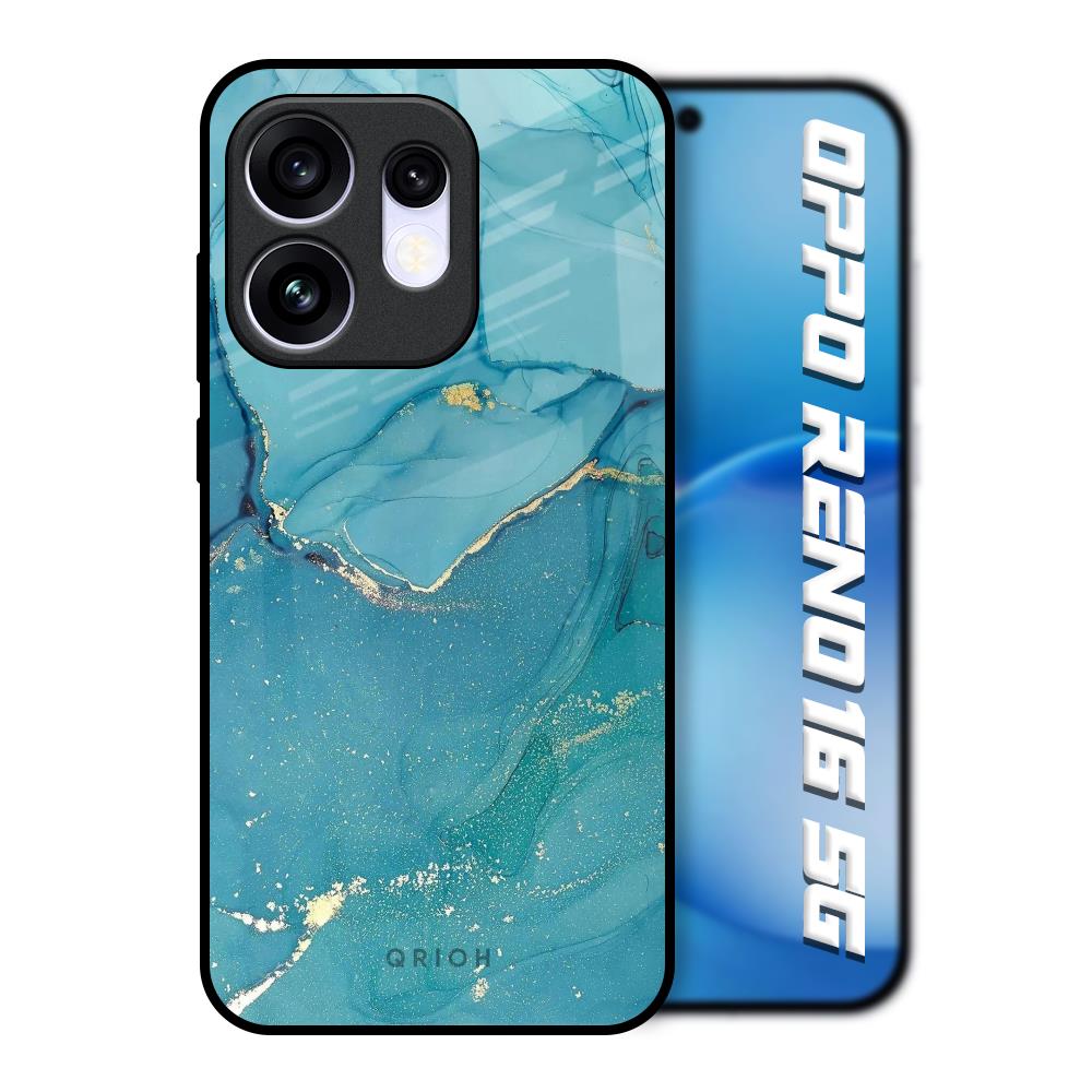 Blue Golden Glitter Oppo Reno16 5G Glass Back Cover Online