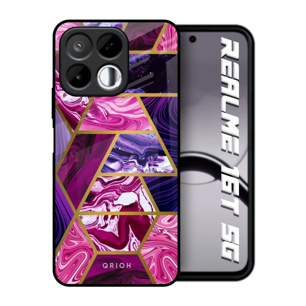 Electroplated Geometric Marble Realme 16T 5G Glass Back Cover Online