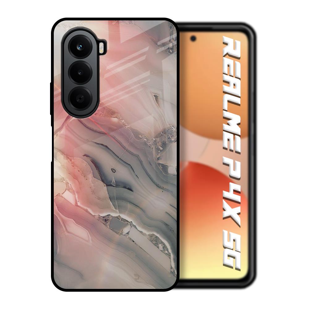 Pink And Grey Marble Realme P4x 5G Glass Back Cover Online