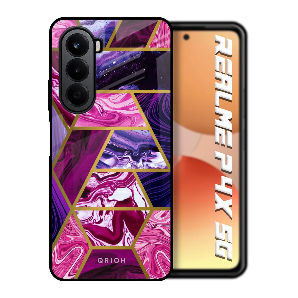 Electroplated Geometric Marble Realme P4x 5G Glass Back Cover Online