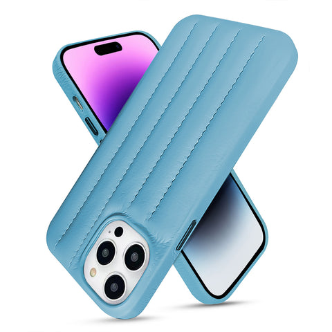 Sky Blue Stitch Leather Back Cover for iPhone