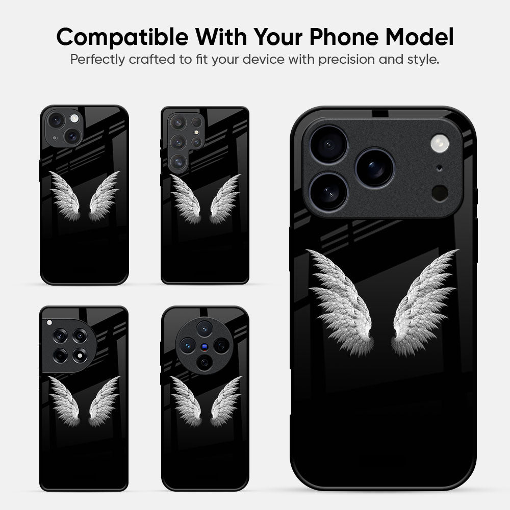 White Angel Wings Glass Case
