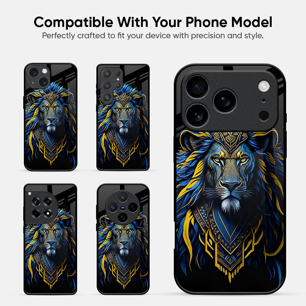 Blue Mustache Lion Glass Case