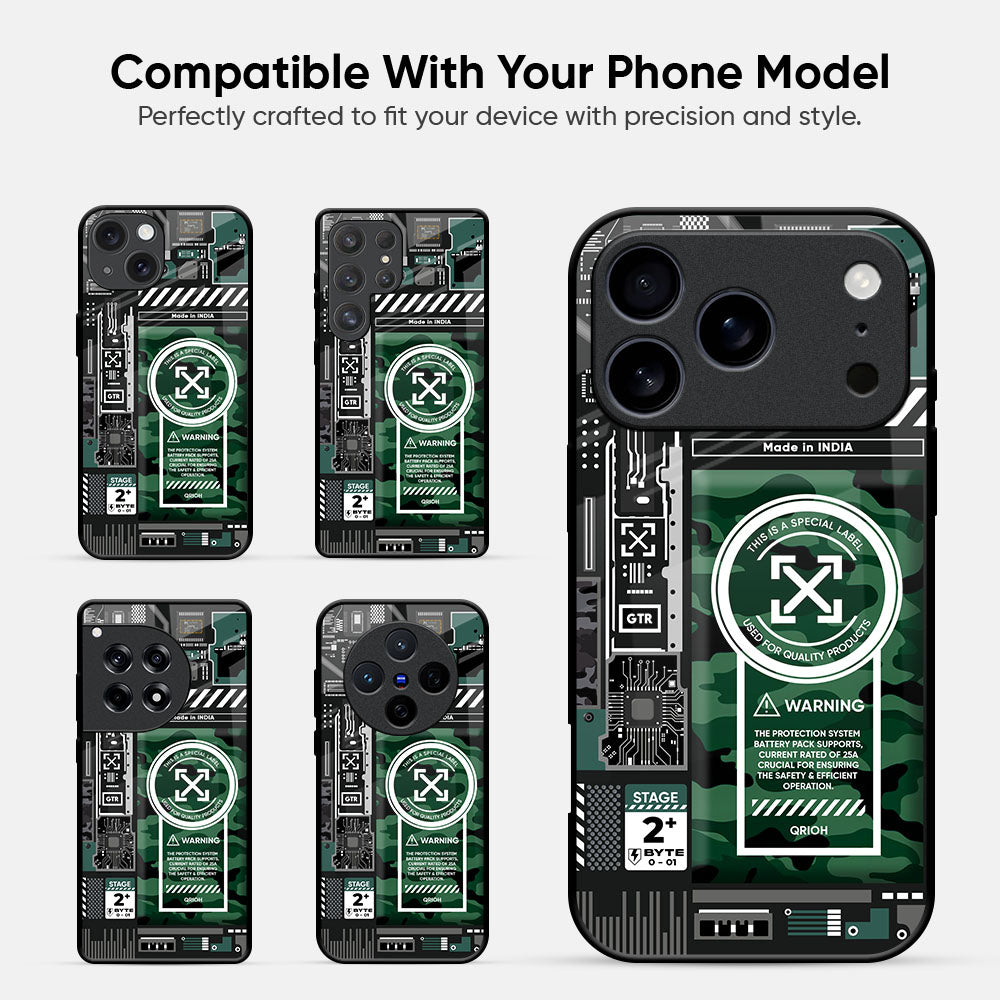 Green Camo Circuit Glass Case