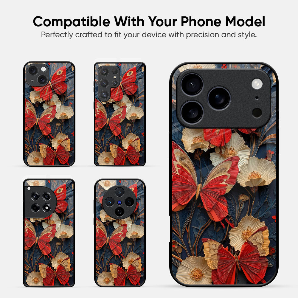 Red Butterfly Bloom Glass Case