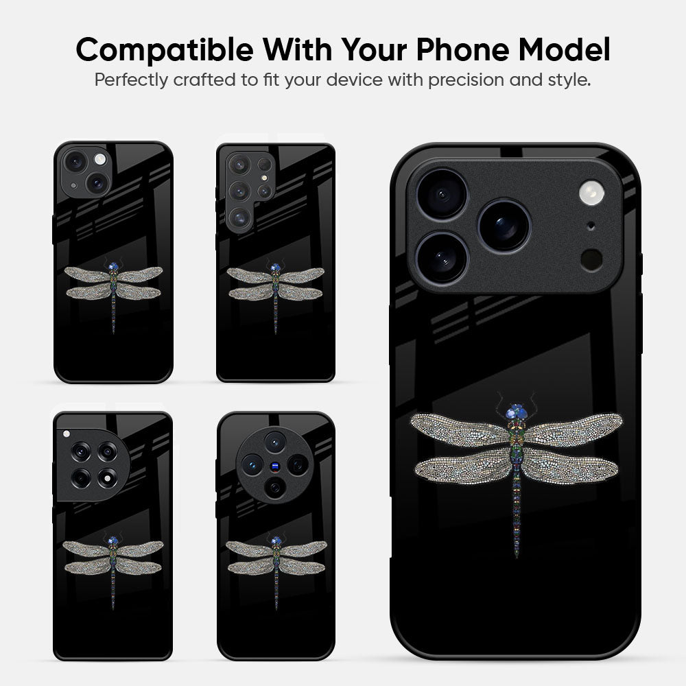 Silver Dragonfly Glass Case