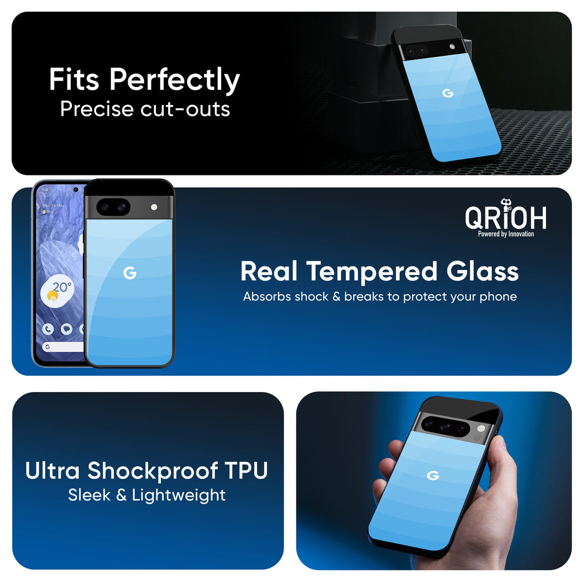 Wavy Blue Pattern Glass Case for Google Pixel 9 Pro