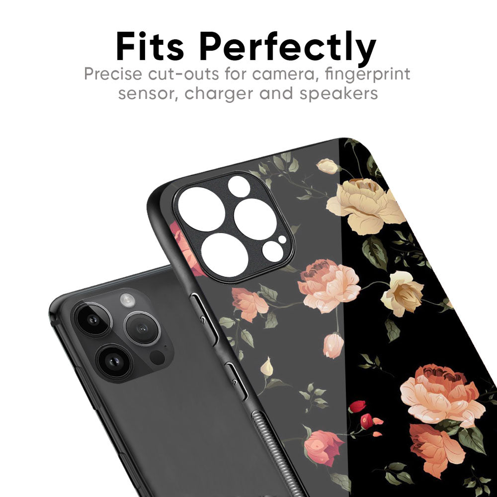 Black Spring Floral Glass Case for iPhone 16 Pro Max