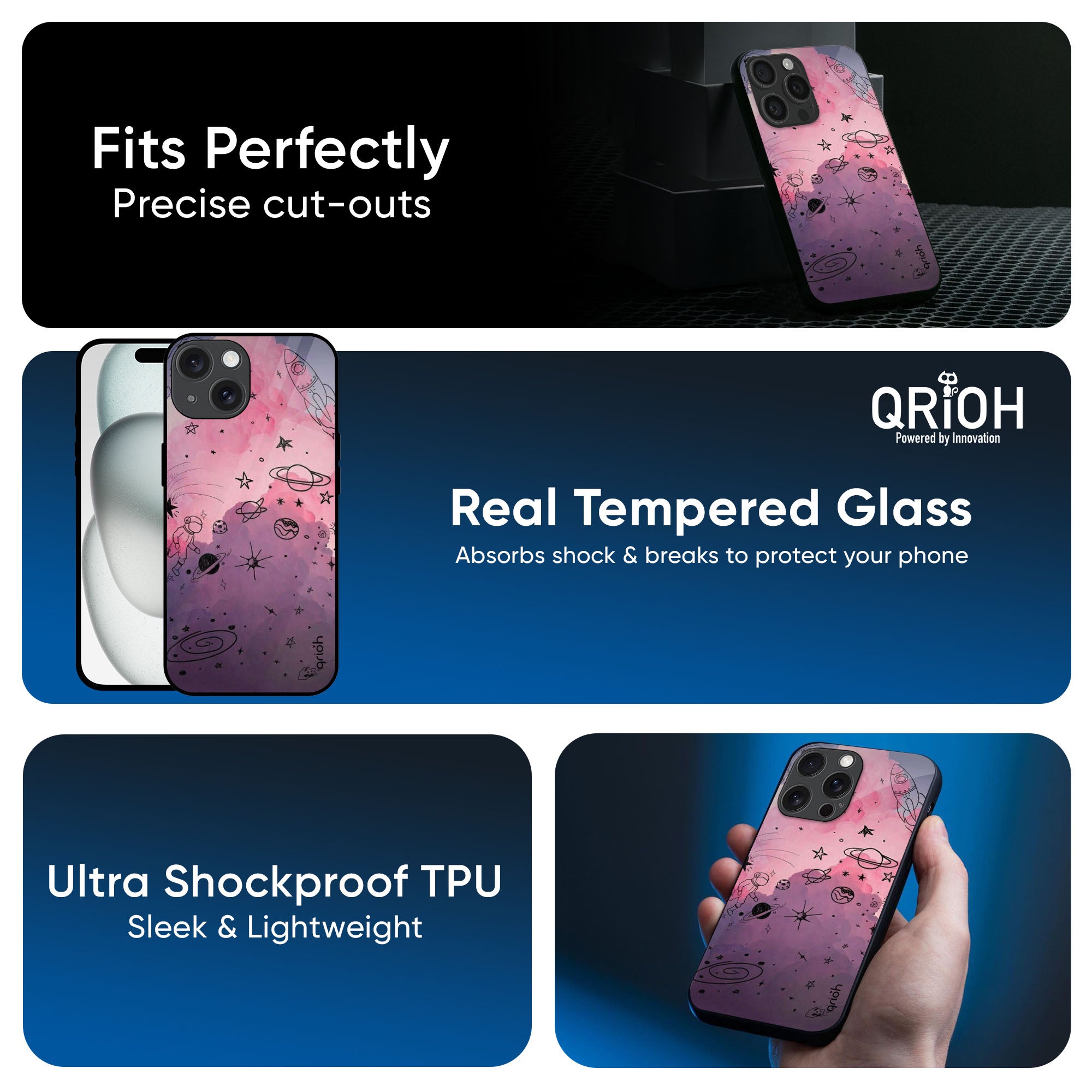 Space Doodles Glass Case for iPhone 16 Pro Max