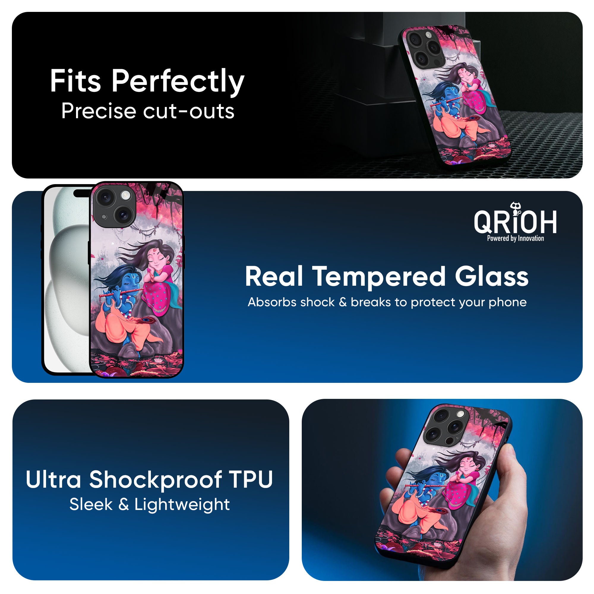 Radha Krishna Art Glass Case for iPhone 16 Pro Max